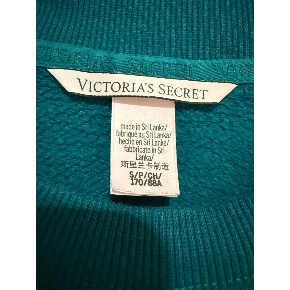 Victoria's Secret Teal Green‎ Crewneck Sweatshirt Rose Embroidered Small - Picture 4 of 5